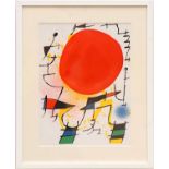 JOAN MIRO, 'Red sun' printed by Mourlot, original lithograph 1972, 32cm x 24cm.