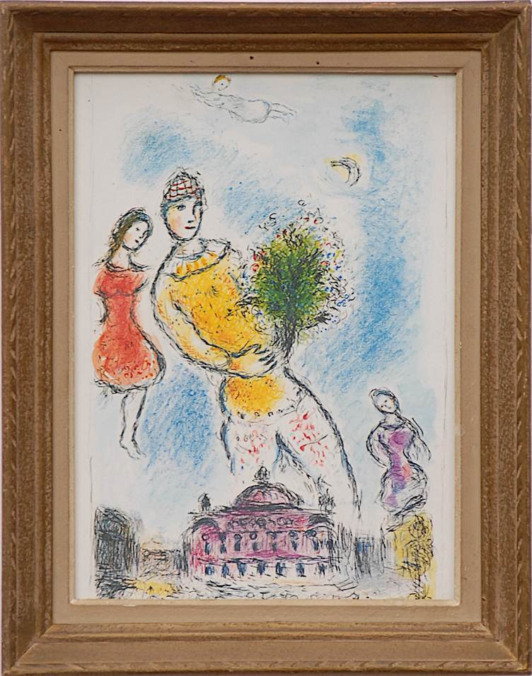 MARC CHAGALL 'Le couple avec bouquet', 1981, off set lithograph, 32cm x 23cm.