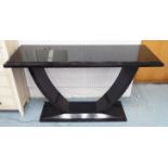 CONSOLE TABLE, French Art Deco style, ebonised finish, with tempered glass top, 135.