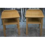 BEDSIDE TABLES, a pair, light oak of two tiers, 59cm H x 46cm x 45cm.