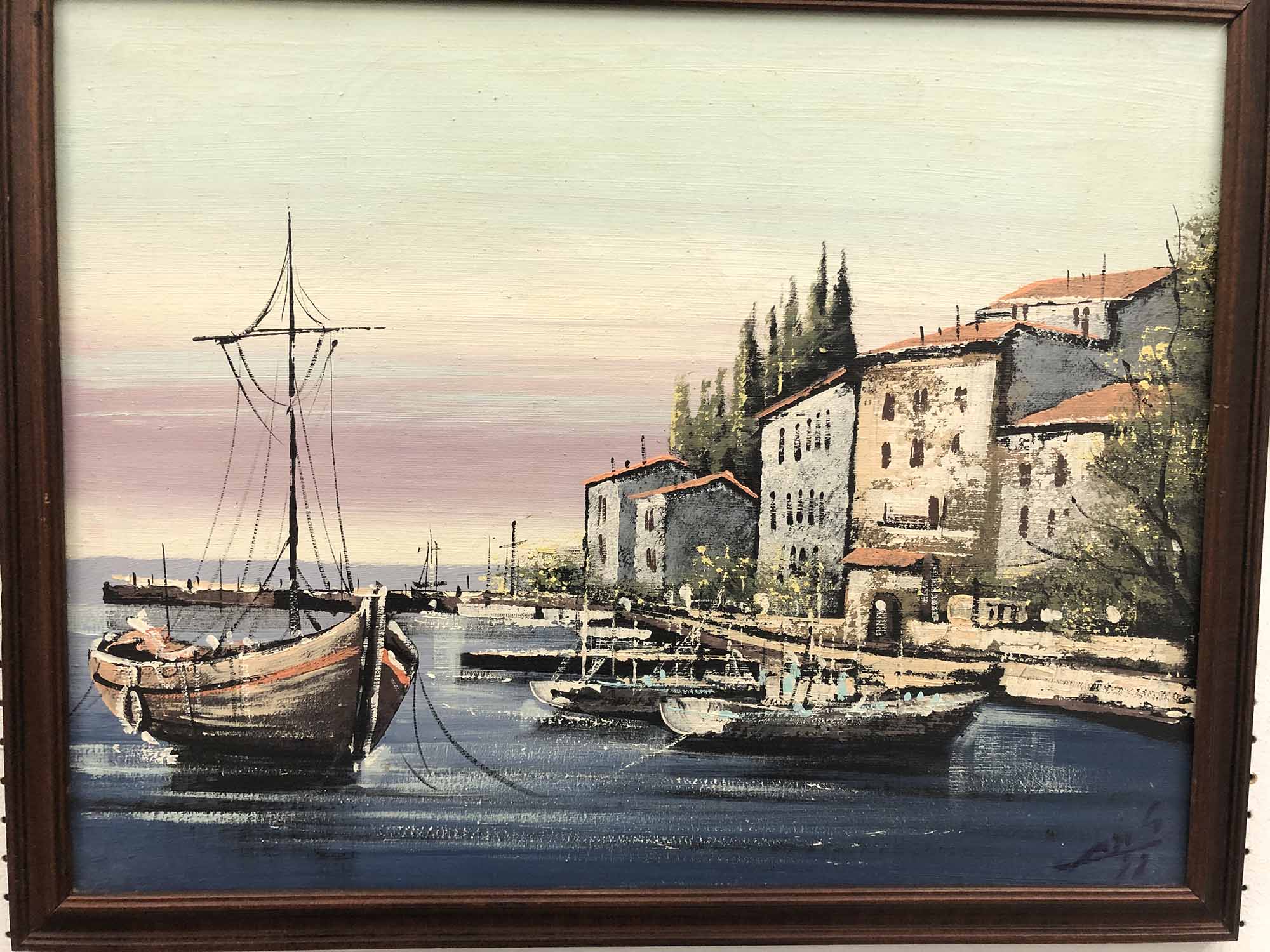 CONTINENTAL SCHOOL, 'Harbour view', oil on canvas, 40cm x 52cm, signed and dated, framed.