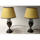 TABLE LAMPS, a pair, Chinese style bronze lidded ewers, approx 40cm H without shade.