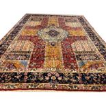 ANTIQUE FINE KERMAN LAVER CARPET, 435cm x 310cm, unusual floral field.