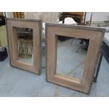 WALL MIRRORS, a pair, rectangular hardwood and metal bound, 100cm x 75cm.