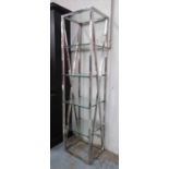 X FRAME DISPLAY SHELVES, of narrow proportions and framed design, 45cm x 36cm x 178cm.