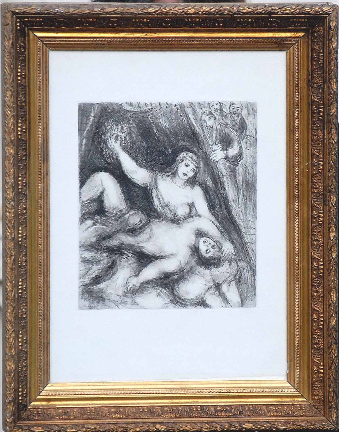 MARC CHAGALL 'Samson and Delilah', 1956, etching, 44cm x 32cm, Bible suite, framed.