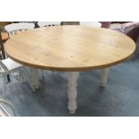 FARMHOUSE DINING TABLE, French provincial style, white painted base, 159cm diam x 79cm H.