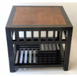 CENTRE/LAMP TABLE, Lombok style square black lacquered with undertier and lattice support,