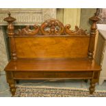 HALL BENCH, Victorian mahogany with panel seat and raised back, 137cm W.
