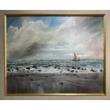 RAYMOND PRICE (20th century British) 'Marine scene', oil on board, framed. 49cm x 39cm.