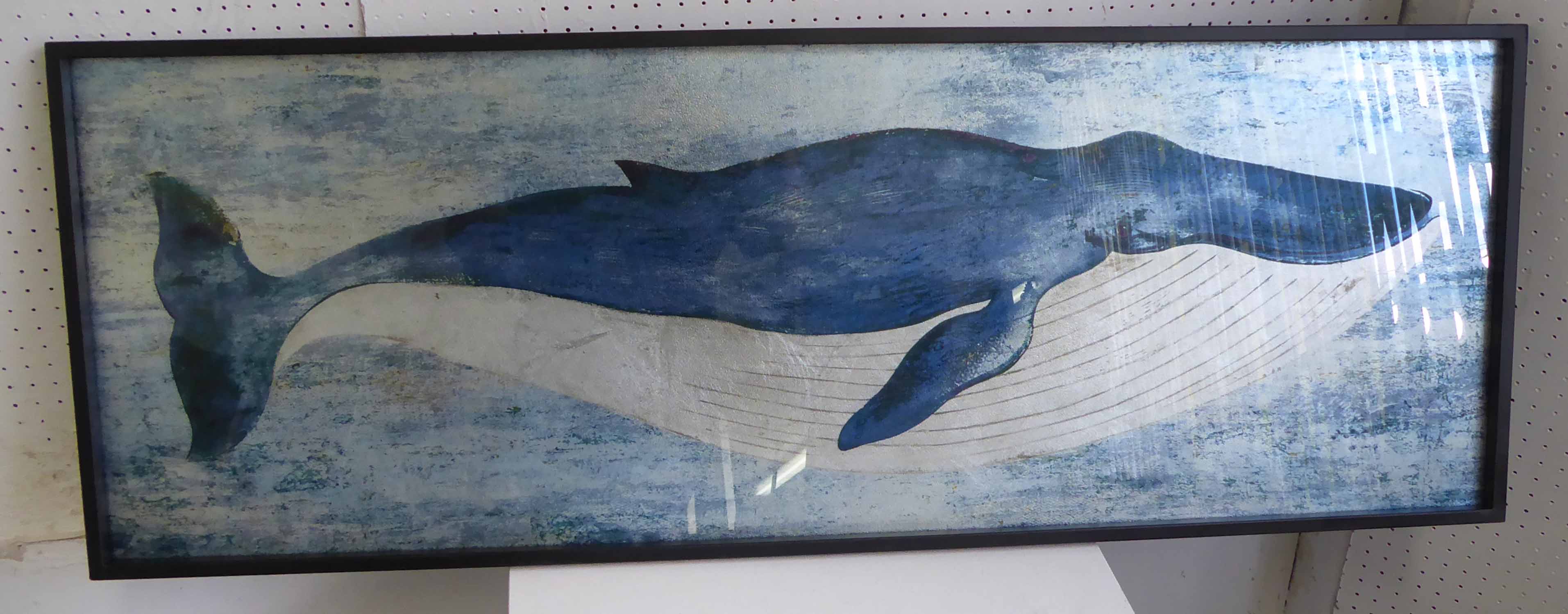 CONTEMPORARY SCHOOL, study of a whale, foil print, framed, 120cm x 43cm.