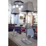 LIBRARY TABLE LAMPS, a pair, polished metal finish, 62cm H.