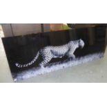 CONTEMPORARY SCHOOL, leopard on the hunt, photoprint on tempered glass, 160cm x 60cm.