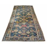 ANTIQUE SOUMAK SHIELD DESIGN CORRIDOR CARPET, 355cm x 175cm.