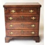 BACHELOR'S CHEST, George II design burr walnut with foldover top above four long drawers,