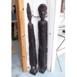 FIGURES, African carved hardwood, man and woman, approx 132cm H.