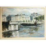 ANNE WRIGHT RBA (British) 'Parisian Canal View', watercolour, signed, 25cm x 36cm, framed.