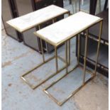 SIDE TABLES, a pair, 1960's French style with marble inserts, 59cm x 46cm x 22cm.