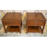 BEDSIDE TABLES, a pair, Chinese Padauk wood, each with drawer and undertier,