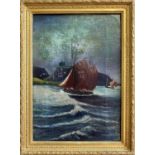 19TH CENTURY ENGLISH SCHOOL 'Marine Scene', oil on canvas, signed R. Wain, gilt framed, 24cmx 17cm.