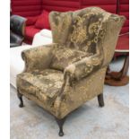 SOFA WORKSHOP WING ARMCHAIR, cut brown velvet with seat and scatter cushion, 110cm H x 88cm.