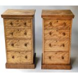 BEDSIDE CHESTS, a pair, Victorian satin birch each with four graduated drawers,