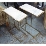 SIDE TABLES, a pair, 1960's French style with marble inserts, 59cm x 46cm x 22cm.