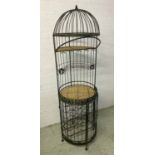 BIRD CAGE WINE RACK AND BAR, vintage wrought iron with rattan shelves, 185cm H.
