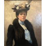 AFTER RENOIR, 'Portrait of a lady with hat', oil on board, 45cm x 37cm, inscribed verso, framed.