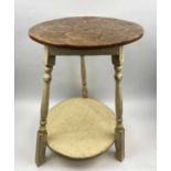 CRICKET TABLE, laburnum 'oyster' veneered circular top, above a white painted base,