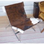 PANACHE CASA HIDE CHAIR, slung bovine hide seat on chrome base, 77cm H x 64cm.