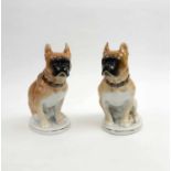 LOMONOSOV (USSR), 'French bulldogs', porcelain in polychrome glaze, 21cm H.