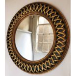 WALL MIRROR, circular gilt woven ribbon framed, 114cm W.