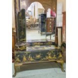 DRESSING TABLE, en suite with previous lot having triple mirrors above five drawers,