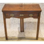 TEA TABLE, George II mahogany, circa 1750, with foldover top above a frieze drawer,