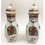 ARMORIAL VASES, a pair, Rudolstadt & Kalk, 20th century porcelain, 32cm H.