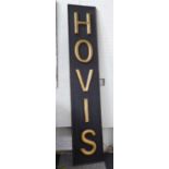 HOVIS SIGN, vintage inspired, gilt letters on black painted ground with gilt border, 180.5cm x 34cm.