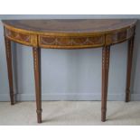 DEMI-LUNE CONSOLE TABLE, 20th century satinwood,