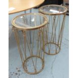 MAISON JANSEN INSPIRED SIDE TABLES, a pair, gilt rope twist design with tempered glass tops,