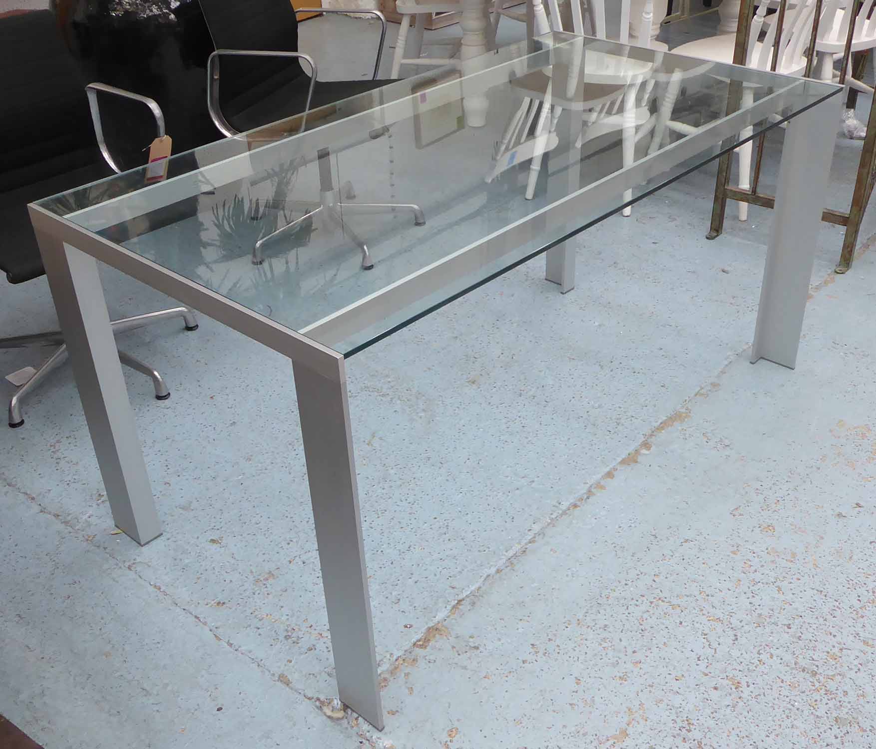 STUA DENEB TABLE BY JESÚS CASCA, anodised aluminium and tempered glass, 150cm L x 80cm W x 73cm H.