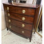 BOWFRONT CHEST, George III mahogany, circa 1800, of four long drawers, 116cm H x 117cm x 60cm.