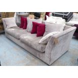 COLLINS AND HAYES SOFA, grey velvet with studded detail and scatter cushions, 240cm W.