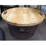 LOG BASKET, vintage style wire basket, with tray top.