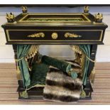 EMPIRE STYLE DOG BED, ebonised and gilt frame with luxurious silk and velvet upholstery,