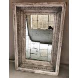 ARCHITECTURAL WALL MIRROR, grey painted and gesso moulded with deep egg and dart and acanthus frame,