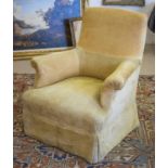 BERGERE, Napoleon III walnut in gold patterned chenille on turned legs and castors, 82cm W.