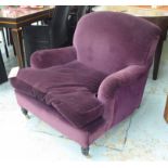 FLEMMING & HOWLAND ARMCHAIR, purple velvet finish, 90cm W.