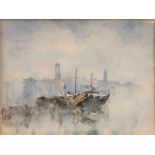 LEWIS CHARLES POWLES - RBA (1860-1942) 'Fishing Boats, Chioggia, Venice', watercolour, 18cm x 26cm,