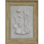 KIM JAMES (1922-2011) 'Geometric Figural Relief', plaster (overall), 97cm x 80cm, framed.