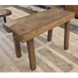 BUTCHERS BLOCK TABLE, early 20th century Continental with thick slab top on square supports,